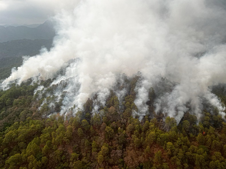 Refuerzan trabajos de combate en incendio de la Sierra Sur