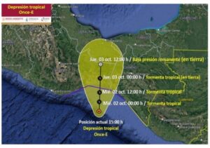 Se forma depresión tropical Once-E en el Golfo de Tehuantepec